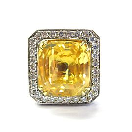 Vivid Yellow Sapphire & Diamond Ring 18Kt White Gold