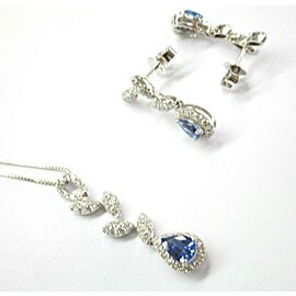 Blue Sapphire & Diamond Jewelry Set Necklace & Earrings 18KT White Gold 3.34Ct