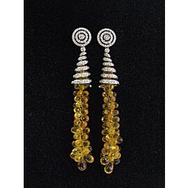 Diamond Brolettes Yellow Sapphire White Gold Drop Earrings