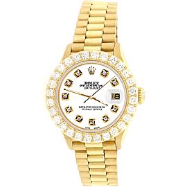 Rolex President Datejust Yellow Gold Watch Diamond Bezel/White Dial