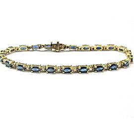 Oval Blue Sapphire & Diamond Tennis Bracelet 14Kt Yellow Gold 6.23Ct 7.25"
