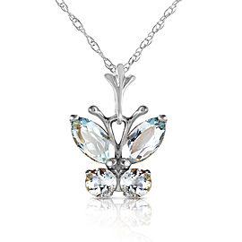 0.6 CTW 14K Solid White Gold Butterfly Necklace Aquamarine