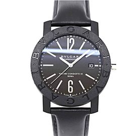 BVLGARI Carbon,750 White Gold/Leather Quartz Watch 9
