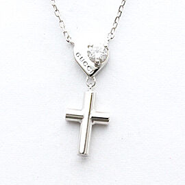 GUCCI 18K white Gold Cross Heart Diamond Necklace EdyLX-358