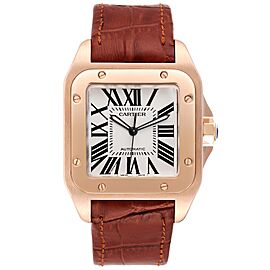 Cartier Santos 100 XL Rose Gold Silver Dial Mens Watch