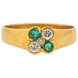 Emerald Diamond Gold Flower Ring