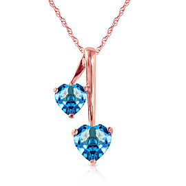 14K Solid Rose Gold Hearts Necklace with Natural Blue Topaz