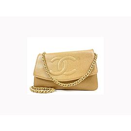 Chanel Timeless Wallet on Chain Caviar Cc Flap 233989 Beige Leather Cross Body Bag