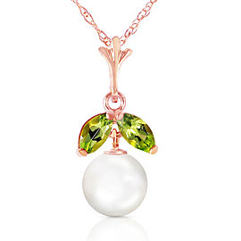 14K Solid Rose Gold Necklace with Natural pearl & Peridot