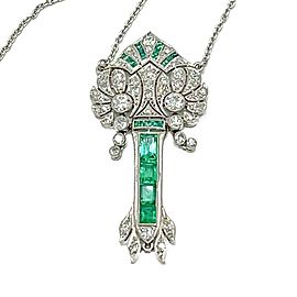 Art Deco Emerald and Diamond Pendant Necklace