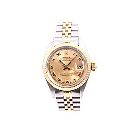Rolex Datejust 18K Yellow Gold And Stainless Steel Champagne Roman Dial Jubilee Band 26mm Womens Watch