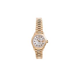 Rolex Oyster Perpetual Datejust 18K Yellow Gold Mother of Pearl Sapphire Dial Automatic 26mm Womens Watch