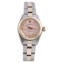 Rolex Oyster Perpetual Yellow Gold / Stainless Steel with Pink Diamond Dial 24mm Womens Watch