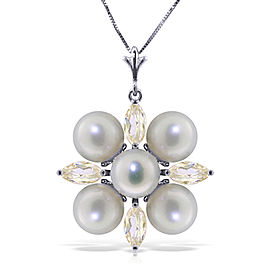 6.3 CTW 14K Solid White Gold Necklace White Topaz pearl
