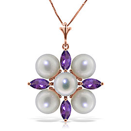 6.3 CTW 14K Solid Rose Gold Necklace Amethyst pearl