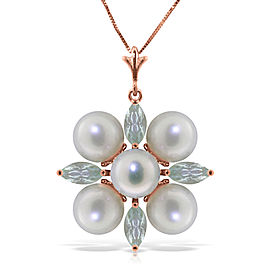 6.3 CTW 14K Solid Rose Gold Necklace Aquamarine pearl