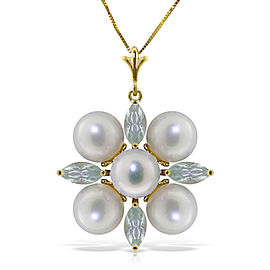 6.3 CTW 14K Solid Gold White Night Aquamarine pearl Necklace