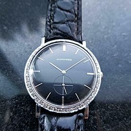 Longines 18k White Gold 1960s Midsize 32mm Diamond Dress Watch Swiss Watch LV65