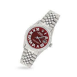 Rolex Datejust 36MM S. Steel Watch with Diamond Bezel/Merlot Red Roman Dial