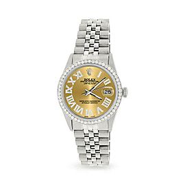 Rolex Datejust 36MM S. Steel Watch with Diamond Bezel/Champagne Roman Dial