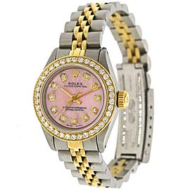 Rolex Oyster Perpetual Ladies 2-Tone 26MM Watch w/Pink MOP Diamond Dial 6719