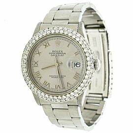Rolex Datejust 36mm Silver Roman Dial Watch 4.6CT Diamond Bezel 16200