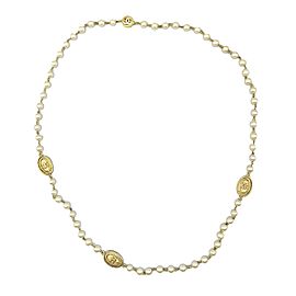 CHANEL - Vintage CC Logo Medallion Pearl - Gold Tone / Faux Pearl Necklace