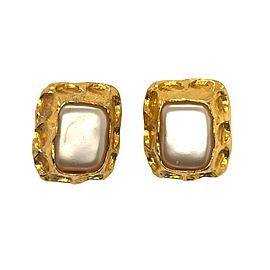 CHANEL - Large Vintage Faux Pearl Clip On - Gold Tone Earrings