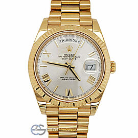 Rolex President Day-Date 40 Yellow Gold Silver Roman Watch
