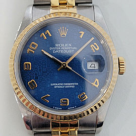 Mens Rolex Datejust 36mm 18k Gold SS Blue Computer Dial 1980s Swiss RA265