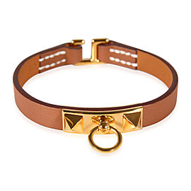 Hermes Rivale Mini Bracelet, Gold Color Swift Leather Gold Plated Hardware