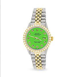 Rolex Datejust 36mm 2-Tone Watch 3.05ct Diamond Bezel/Green Diamond Dial