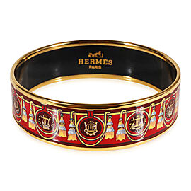 Gold Tone Hermès Wide Enamel Bangle Bracelet