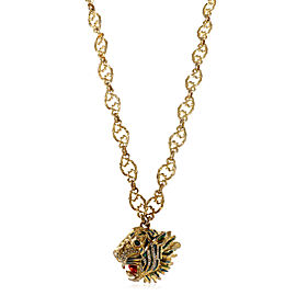 Gucci Gold Tone Roaring Tiger Pendant Necklace