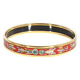 Hermès Plated Narrow Enamel Bracelet with Red & Gold Design