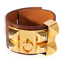 Hermes Collier De Chien Brown Leather Gold Tone Cuff
