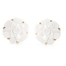 Chanel Camelia White Agate Flower Earrings in 18K Yellow Gold