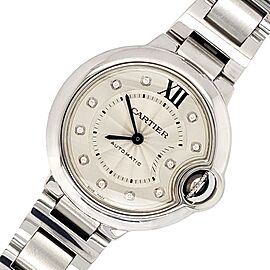 Cartier Ballon Bleu 33MM Factory Silver Diamond Dial Stainless Steel Watch