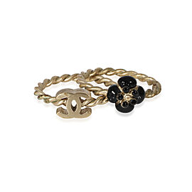 Chanel Gold Tone CC & Black Enamel Flower Ring Set