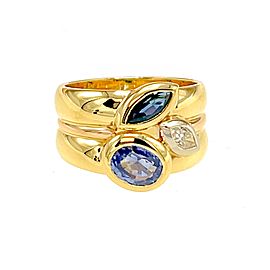 Manfredi 18kt Yellow Gold Diamond and Sapphire Wide Ring