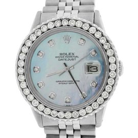 Rolex Datejust 16030 Stainless Steel Blue Mother of Pearl 2.50ctw Diamond 36mm Unisex Watch