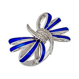 Stephen Webster Forget Me Knot diamond blue enamel Bow ring in silver size 7