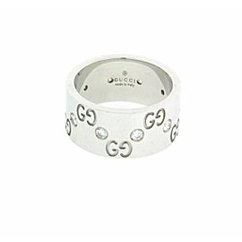 Gucci 18k white Gold Diamond Icon Wide Band Ring Size 5.5