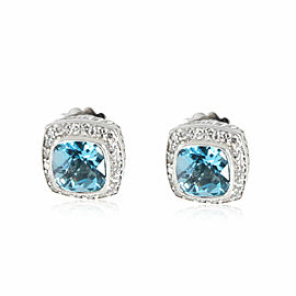 David Yurman Albion Blue Topaz Diamond Stud Earring in Sterling Silver 0.40 CTW