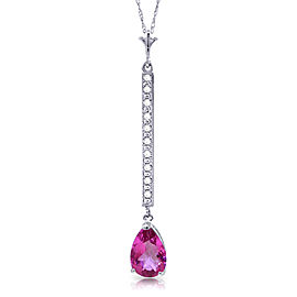 1.8 CTW 14K Solid White Gold Necklace Diamond Pink Topaz