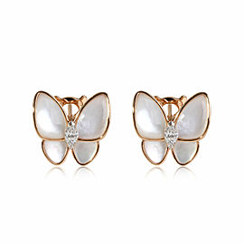 Van Cleef & Arpels Butterfly Mother Of Pearl Diamond Earrings in 18k Rose Gold