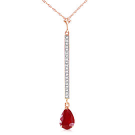 14K Solid Rose Gold Necklace withDiamonds & Ruby