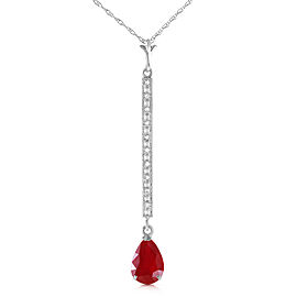 1.8 CTW 14K Solid White Gold Necklace Diamond Ruby