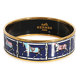 Hermès Gold Tone Wide Bracelet with Horses