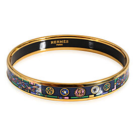 Hermès Plated Enamel Narrow Multi-Color Braids & Symbols Bangle, 9mm